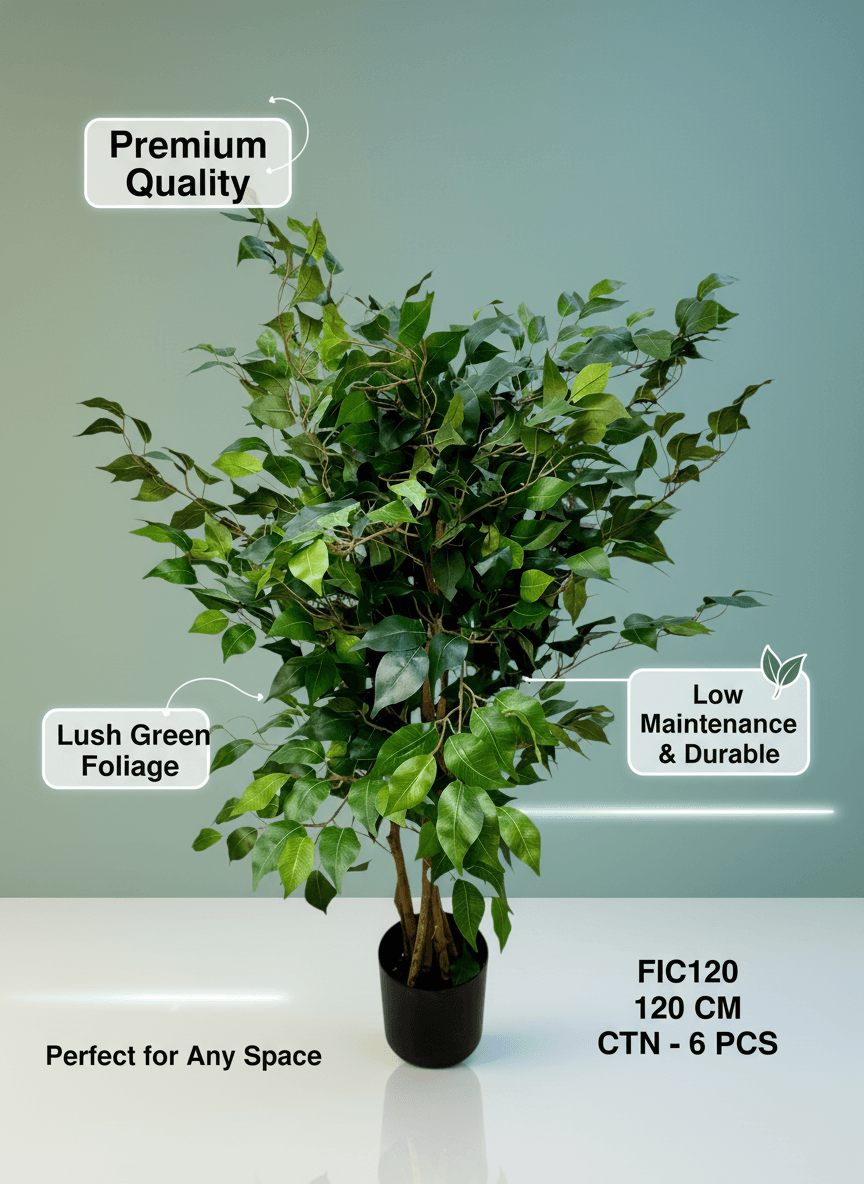 120 CM Artificial Ficus Tree - Realistic Indoor Plant for Home & Office Decor
