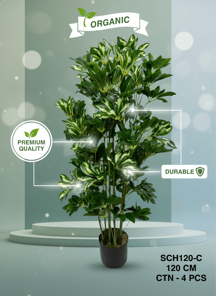 120cm Artificial Variegated Schefflera Plant - Faux Umbrella Tree