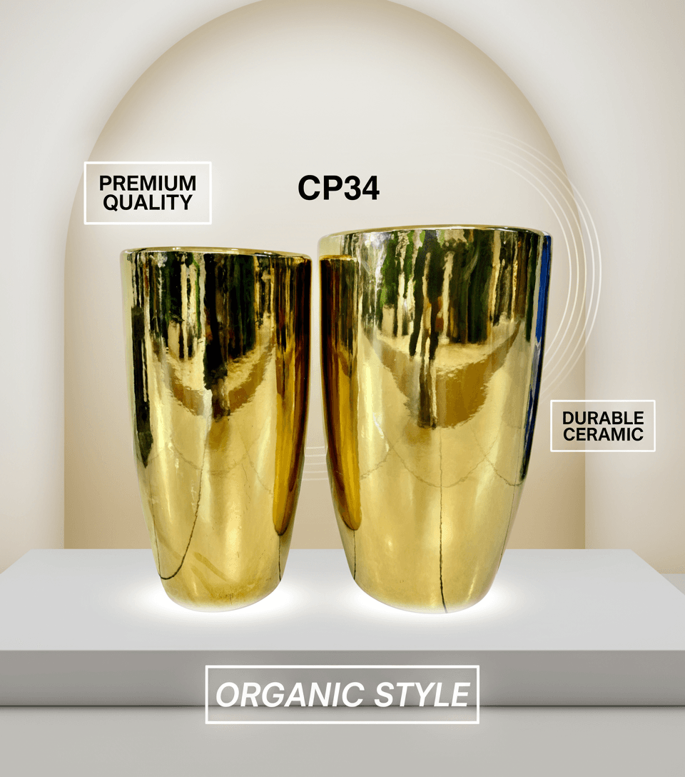 60 CM Tall Golden Ceramic Planter Pot - Reflective Modern Design CP34  3Pieces