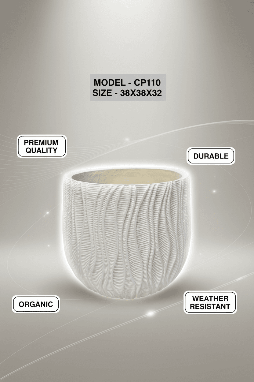 CP110 White Textured Fiber Pot - Modern Indoor Outdoor Planter 38x32cm