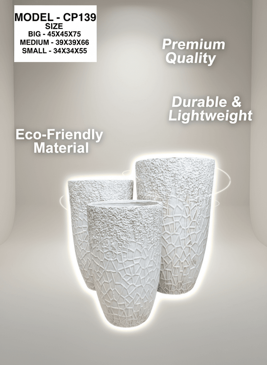CP139 Modern White Textured Fiber Planter Pot - Indoor & Outdoor Decor