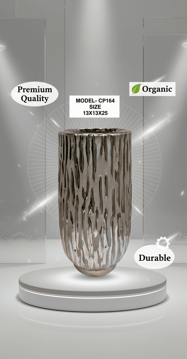 CP164 Modern Textured Metallic Vase - Rose Gold Tone 13x25cm
