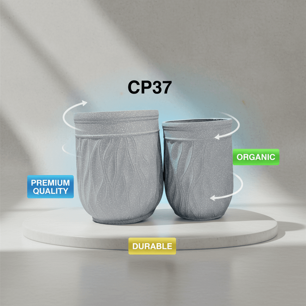 CP37 Modern Grey Fiber Planter Pot with Wavy Texture - Indoor Outdoor