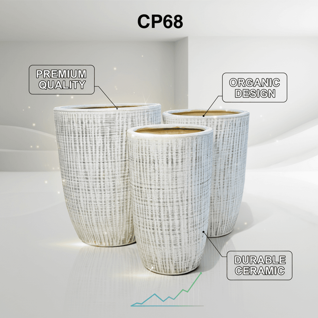CP68 Distressed White Ceramic Planter Pot Set - Modern Indoor Outdoor