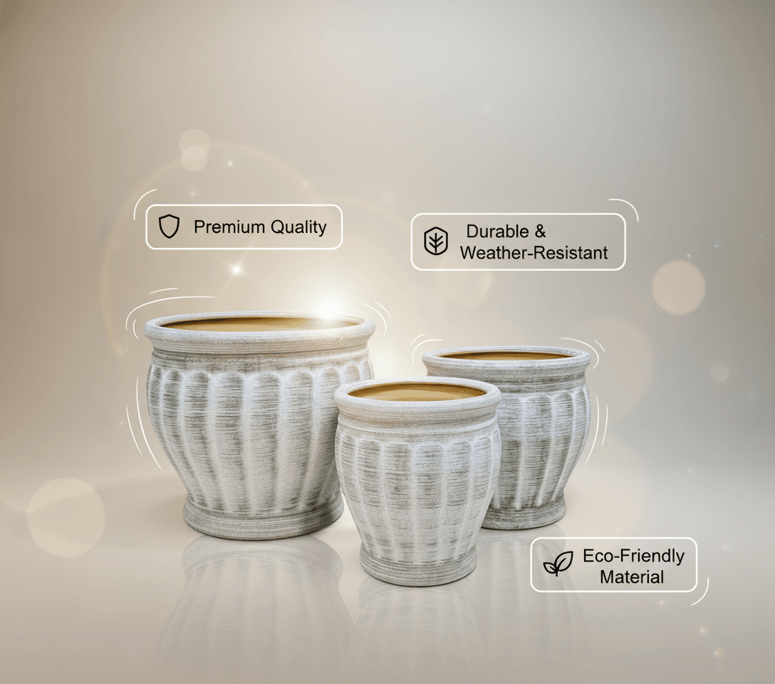 Distressed White Ceramic Planter Pot Set - Model CP99