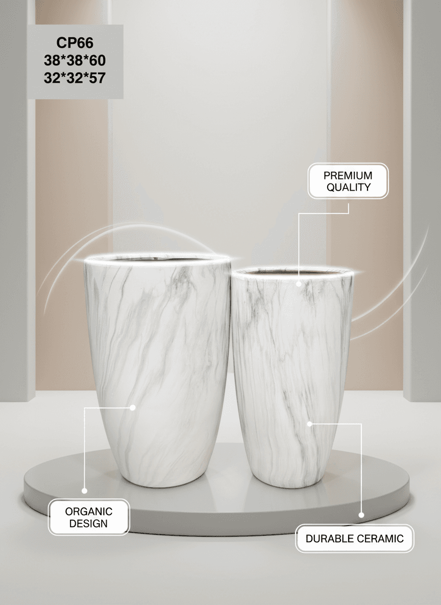 Elegant CP66 Marble Ceramic Planter Pot Set - 60cm & 57cm Tall