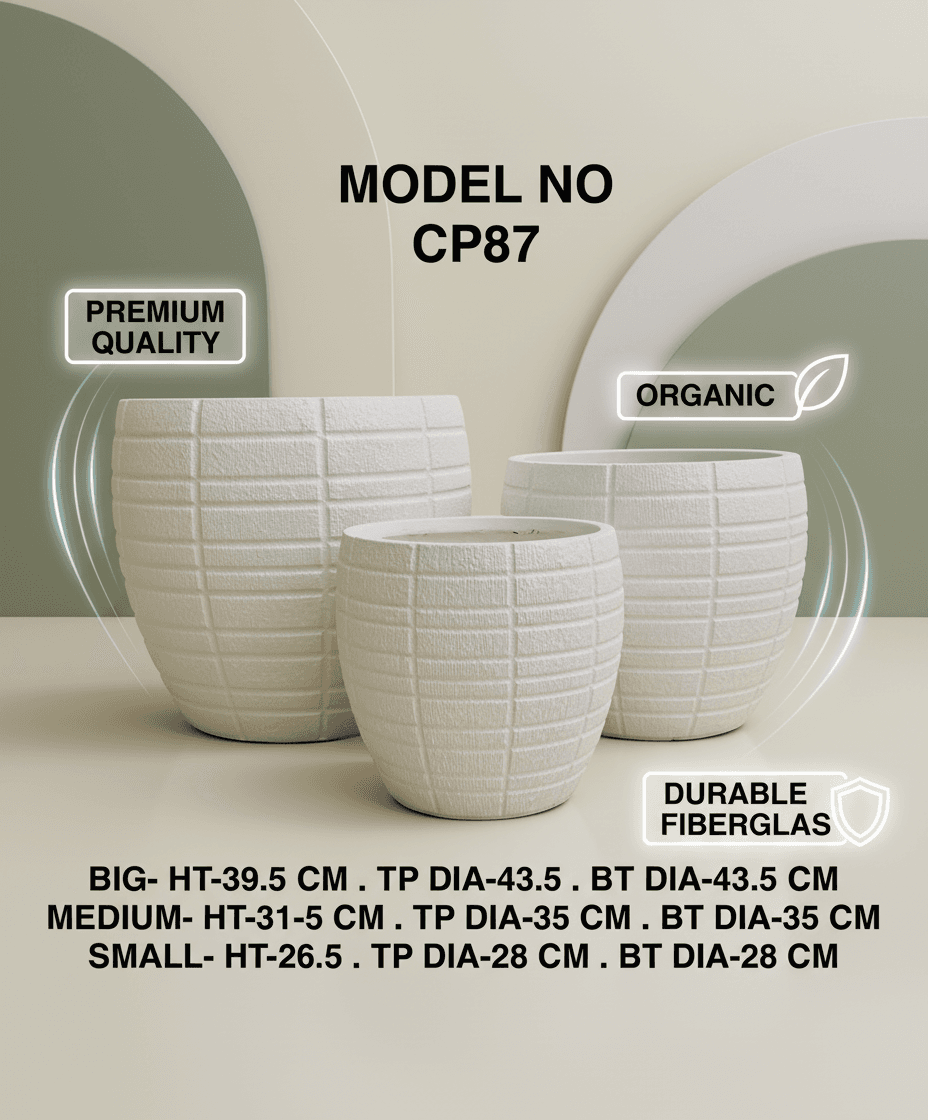Textured White Fiber Planter Pot - Model CP87 - Indoor Outdoor