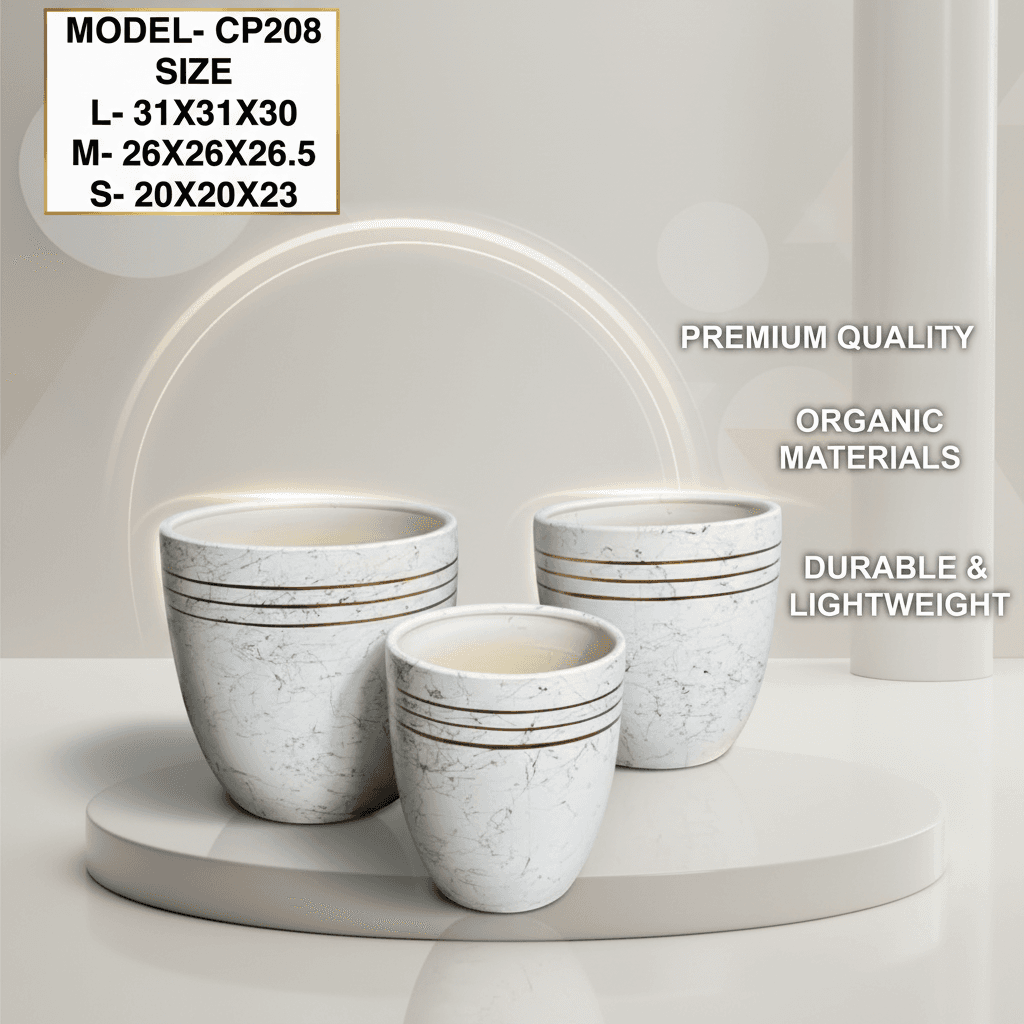 White Marble Ceramic Planter Pot Set - Indoor Outdoor Decor CP208