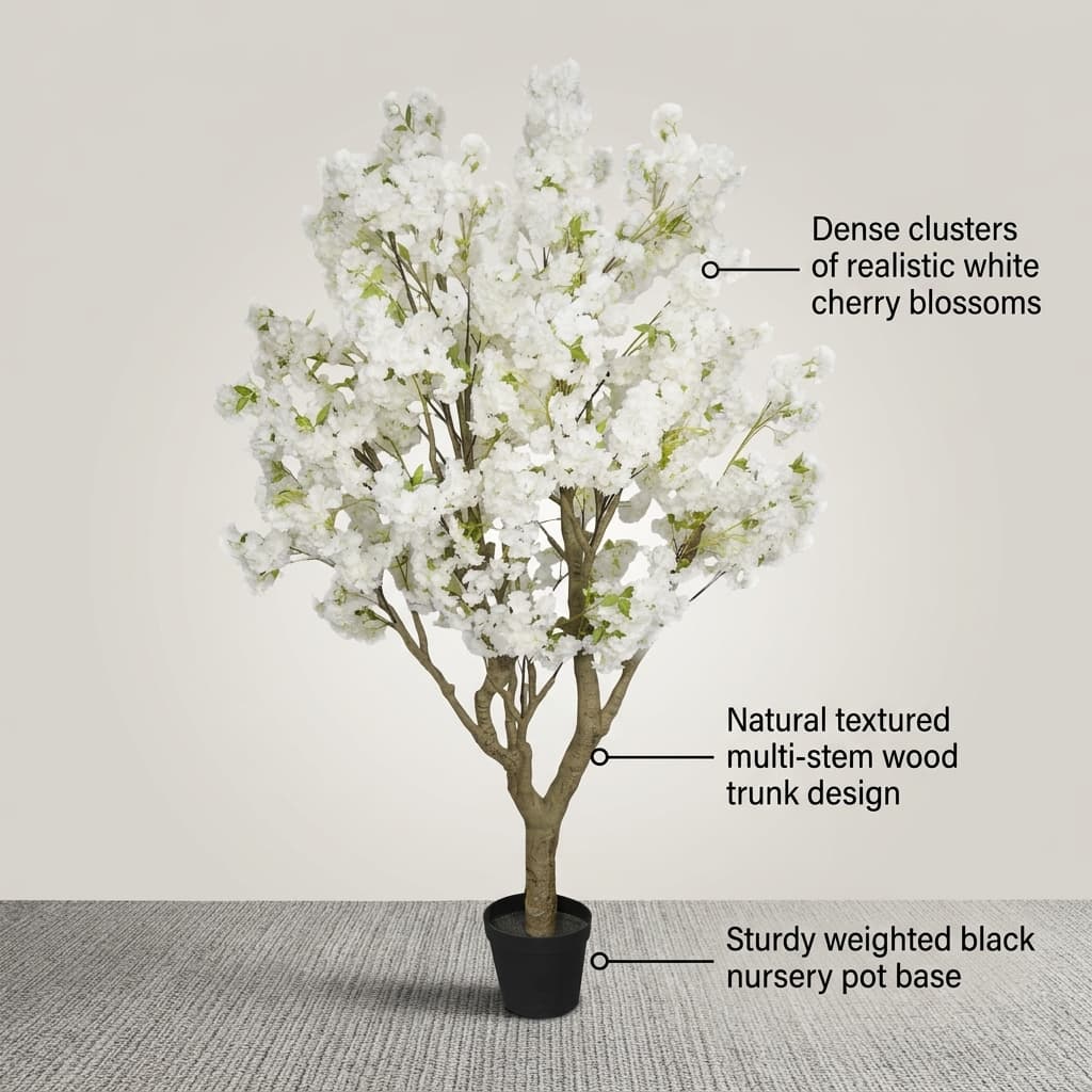Artificial White Cherry Blossom Tree 260cm detail 5
