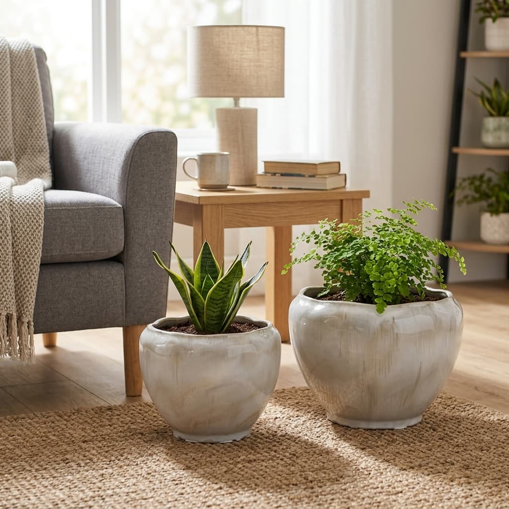 CP459 Modern Ribbed Ceramic Planter Set detail 2