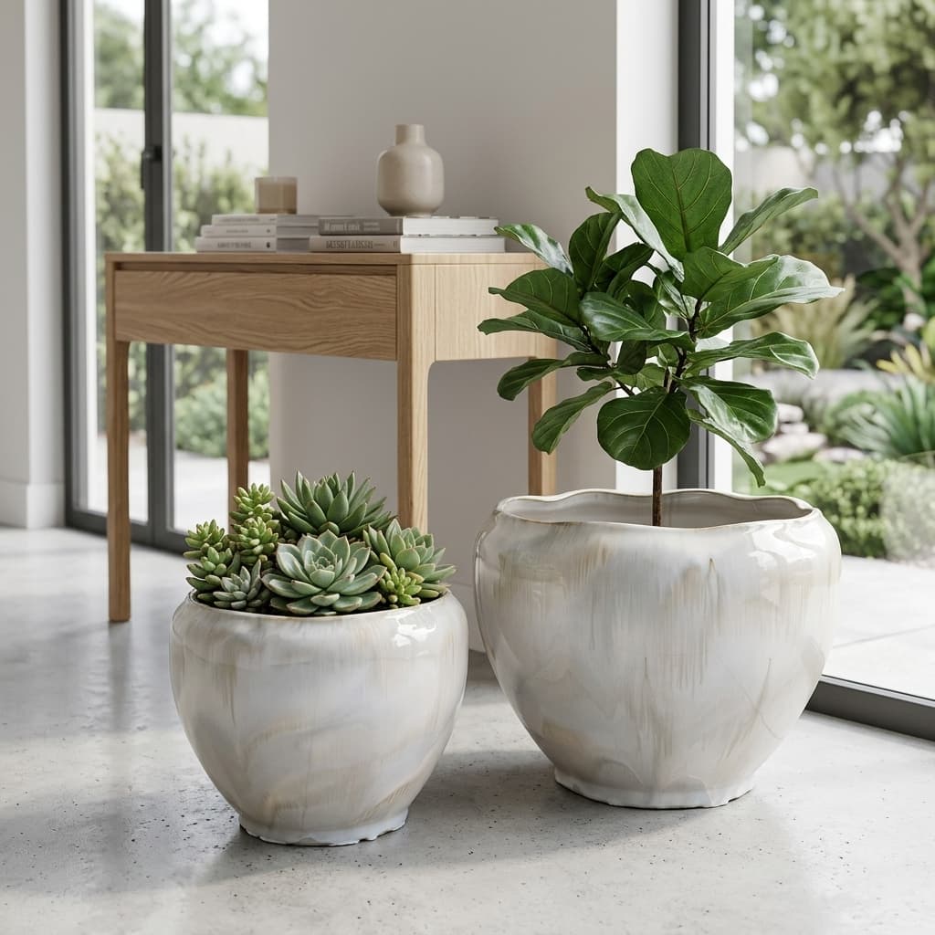 CP459 Modern Ribbed Ceramic Planter Set detail 4