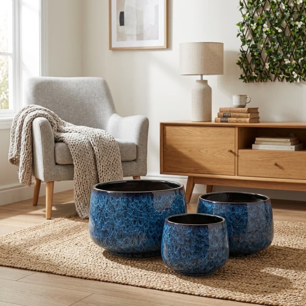 CP464 Contemporary 3-Piece Ceramic Pot Set detail 2
