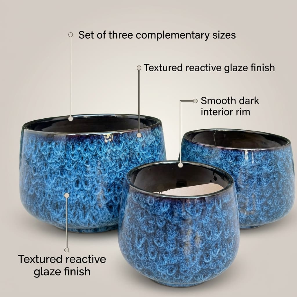 CP464 Contemporary 3-Piece Ceramic Pot Set detail 5