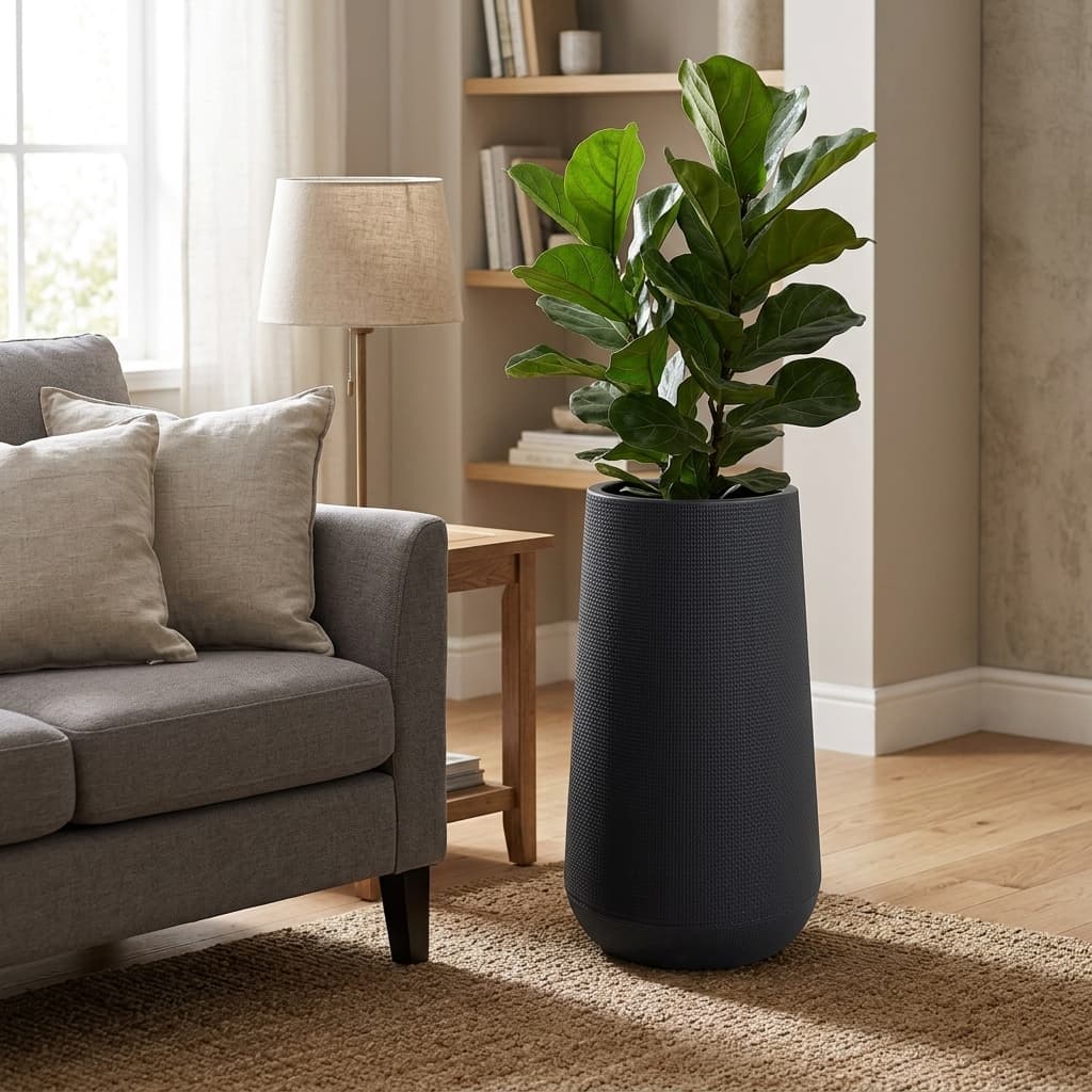 Tall Cylindrical Black Plastic Planter 30x64cm detail 2