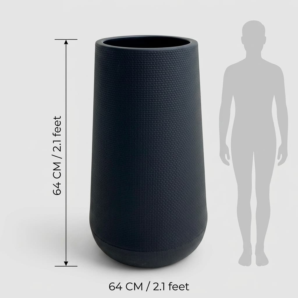 Tall Cylindrical Black Plastic Planter 30x64cm detail 3