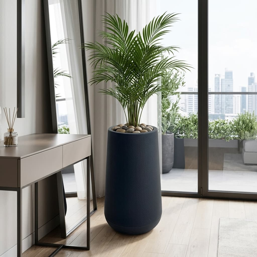 Tall Cylindrical Black Plastic Planter 30x64cm detail 4