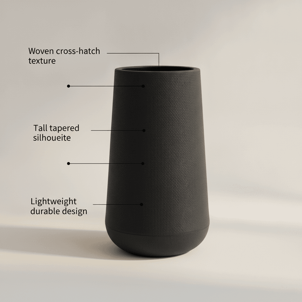 Tall Cylindrical Black Plastic Planter 30x64cm detail 5