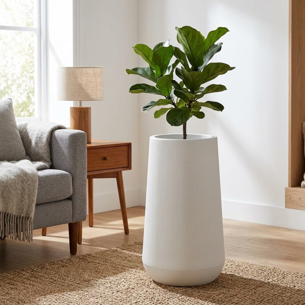 Tall White Tapered Plastic Planter 30x64cm detail 2