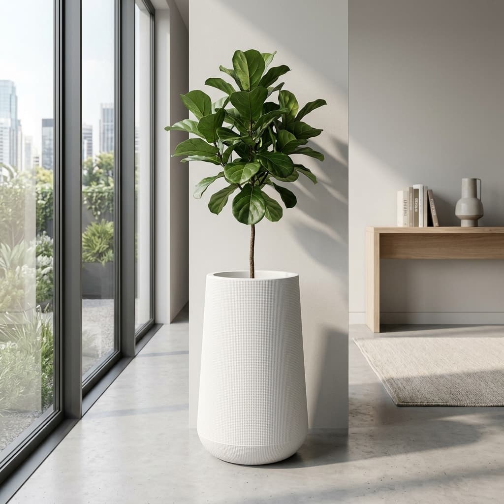 Tall White Tapered Plastic Planter 30x64cm detail 4