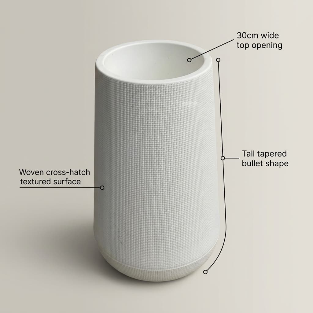 Tall White Tapered Plastic Planter 30x64cm detail 5