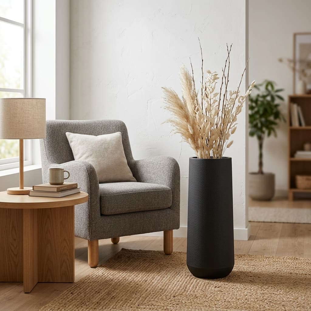 Sleek Black Tall Cylinder Plastic Pot 30x80cm detail 2