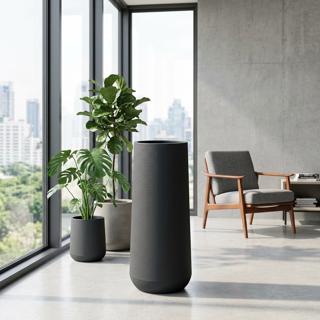 Sleek Black Tall Cylinder Plastic Pot 30x80cm detail 4