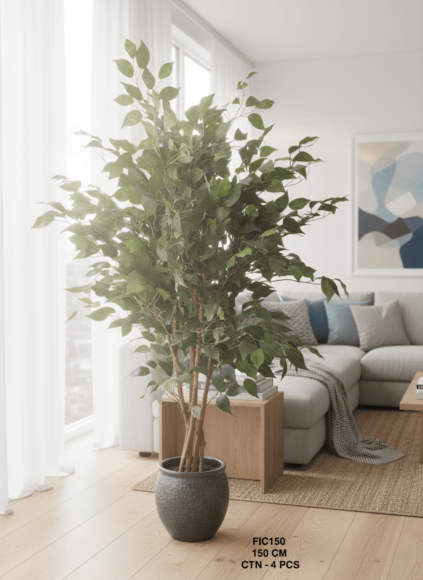 150cm Artificial Ficus Tree - Realistic Faux Plant for Home & Office Decor detail 4