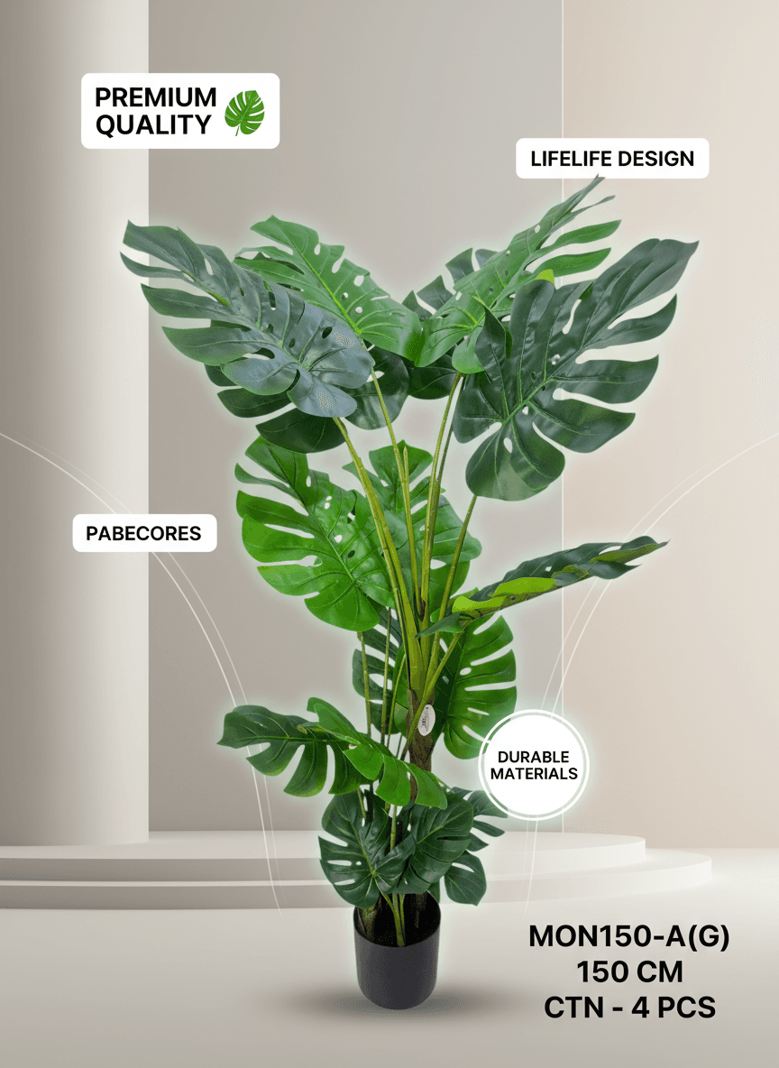 150cm Tall Lifelike Artificial Monstera Plant with Black Pot - Indoor Decor